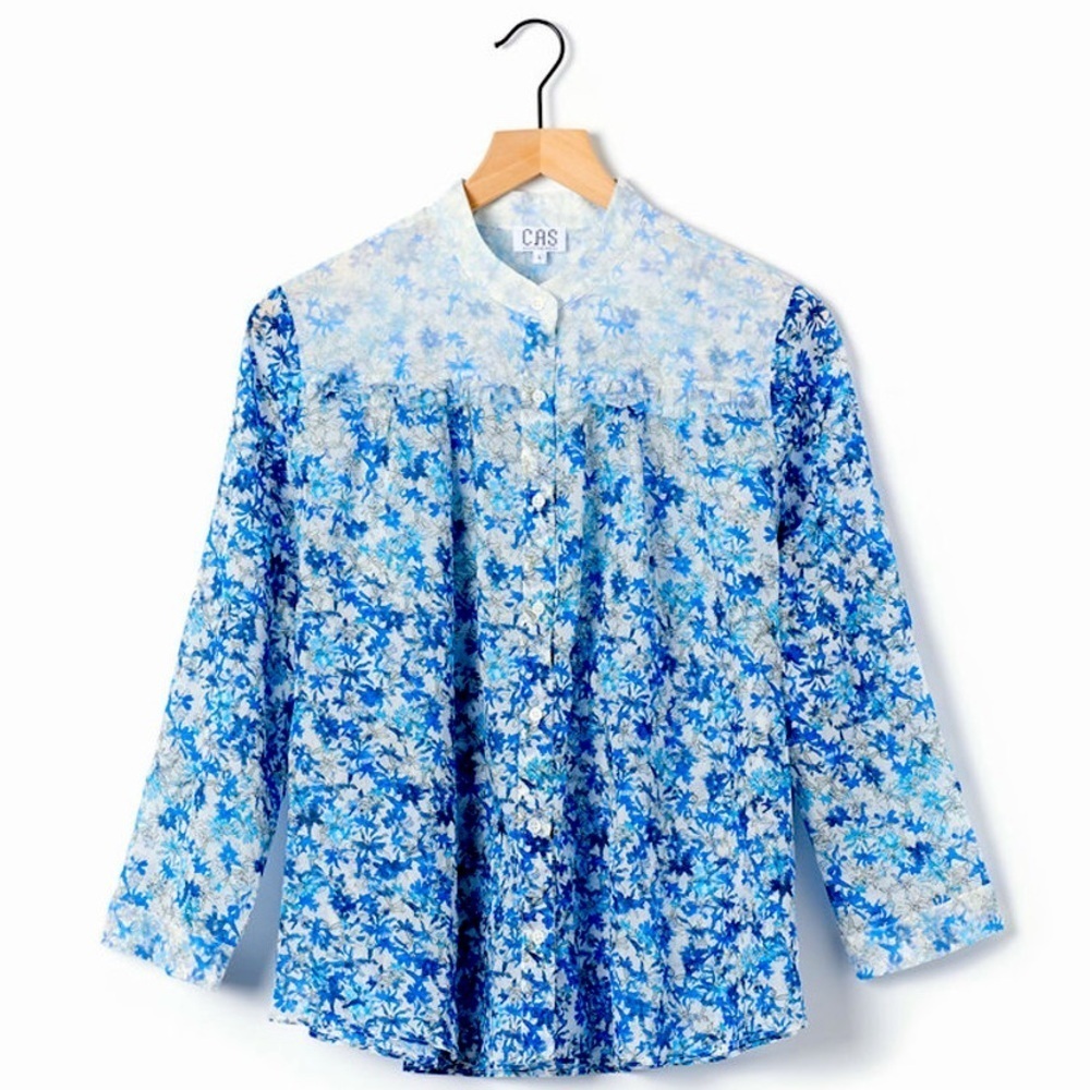 CAS Cloth And Steel Floral Button Up Blouse Lightweight Flowy Cotton Blue SZ XS